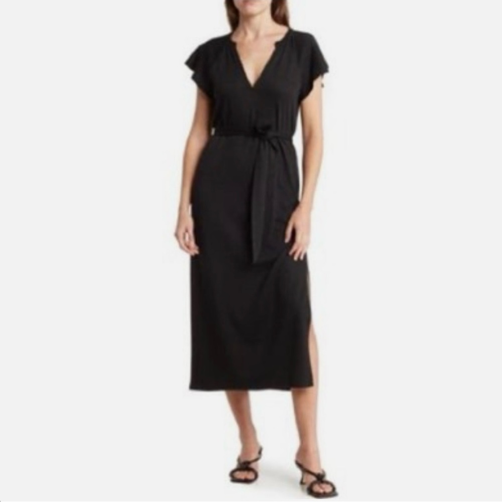 PAIGE Black Wrap Tie Front Knee Length Dress